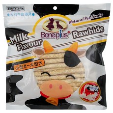 Boneplus 天然潔牙牛奶牛皮香脆棒, 5.0 英吋, 適合各尺寸犬, 牛奶, 330g, 1包