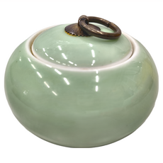 古典陶藝銅環茶葉罐(梅子),陶瓷,尺寸約14*14*10.5cm,製造日期2020/02/28,有效期無限期, 梅子青, 1個