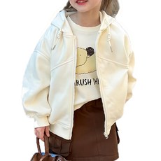 兒童連帽棉質外套, 110, 米色