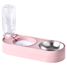 Truly House 防側翻飲水餵食器雙口寵物碗, 粉色, 35.4x14x6.6cm, 500cc容量, 1個