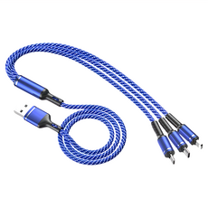 德利生活 三合一充電線 編織款 藍色 多功能充電線, 1條