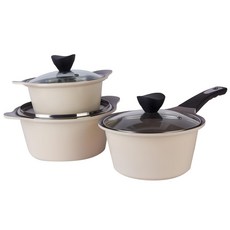 Kitchenwell Bellos 陶瓷湯鍋三件組, 單柄鍋18cm + 雙柄鍋16cm + 雙柄鍋20cm, 米色, 1組