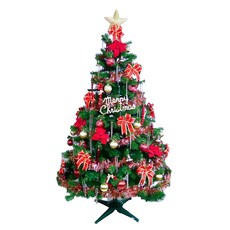 摩達客 耶誕台製豪華版裝飾綠聖誕樹 + 紅金色系飾品組, 150cm, 紅金色系, 5尺/5呎(150cm)
