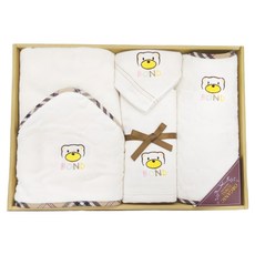 SHING LONG TEXTILE 台灣興隆毛巾 胖的熊有機棉毛巾禮盒, 米白色, 1盒