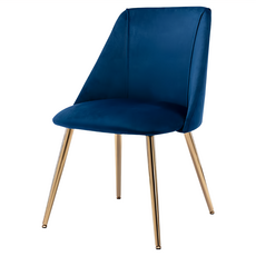 E-home 艾米絨布直紋休閒餐椅, 厚實泡棉椅墊, 金屬鍍金椅腳, 海軍藍, 1個