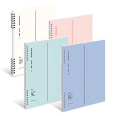 It spring 左翻雙欄方格筆記本 4色套組, 白色+淡粉紅+薄荷綠+天空藍, 1組