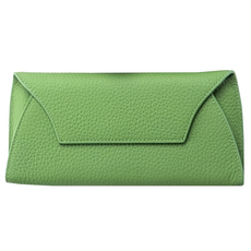 喜番屋 真皮頭層牛皮薄款女士信封包長夾 6卡位 票據位 主袋, 20.5 x 10 x2cm, 果綠