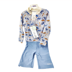 Playshoes 兒童抗UV長袖防曬防寒連身泳裝 滿版恐龍