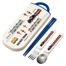 Skater 銀離子兒童餐具三件組, 湯匙 + 叉子 + 筷子 + 收納盒, GO! GO! TRAIN, 1組