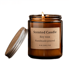 手工香氛蠟燭 棕瓶, 200g, 柚木湮草, 1個