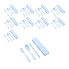 小麥餐具3件組 盒裝/袋裝, 藍色, 筷子 + 湯匙 + 叉子, 10盒