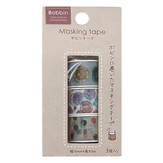 KOKUYO 國譽 Bobbin 紙膠帶3件組 紙膠帶3M x 15mm 軸心21 x 21 x 18mm 鈕扣, 多色, 1組