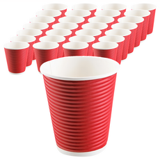 禾啟 10oz紅色橫紋瓦楞杯 (9 x 10cm) 300ml 一次性紙杯 25入 派對聚會必備, 20條
