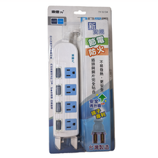 東億 3P 4開4插延長線 2.5m 防火耐熱安全雙重保障, 白色, 1條