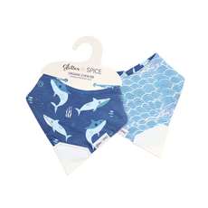 glitter&SPICE 雙面圍兜 有機棉口水巾, 35 x 28cm, 鯊魚漫波