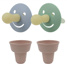 FROMISE Dream 微笑造型安撫奶嘴 Set 2入 矽膠 PP材質 韓國製, 6個月以上, 奶嘴Dream Blue + Dream Green 奶嘴蓋Green + Pink, 1組