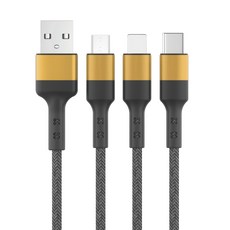 嚴選 耐彎折一拖三5A快充線 手機/平板充電編織線, 金色, 1m, 1條