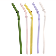 竹節彎頭環保高硼硅玻璃吸管 長195mm/直徑7mm, 5支, 1組