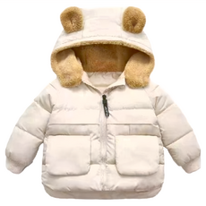 兒童款 羽絨棉小熊外套, 110碼(95~105cm), 米色, 1件