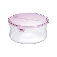 iwaki 耐熱玻璃圓型微波盒, 食用/調理/保存多用途, 聚碳酸酯盒蓋, 加蓋微波OK, 無膠條設計, 粉色, 1個