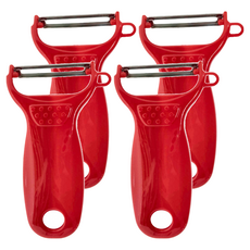 中島桐次郎 輕便削皮刀, 附挖芽剝皮設計, 柄部帶孔方便收納, 紅色 + 白色, 4支