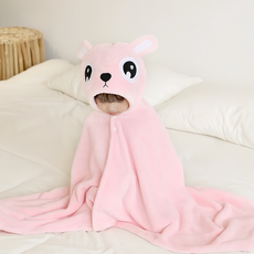 兒童斗篷浴巾 珊瑚絨材質 70x140cm, 粉小兔, 1條