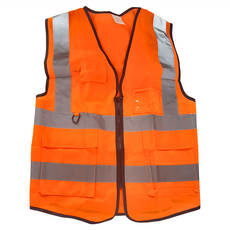 反光背心, 附夾鏈袋, 多口袋, 拉鍊設計, 夜間反光條, XL, 橘色 + 黑邊, 1組