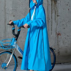 捷華 加長三拉鍊雨衣, 環保EVA材質, 透明PVC材質, 可拆卸帽子, 寬鬆版型, 適用於騎車、登山, 藍色, XL