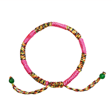 財神小舖 手工五色線手鍊 可伸縮尺寸, 15-23cm, 桃花粉