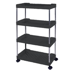 德利生活 縫隙多功能附輪四層置物架 小號, 黑色, 1個