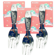 KOM 316不鏽鋼兒童叉 可愛圖案 圓弧邊緣設計 安全不傷手, 獨角獸, 13.3 x 2.7cm, 3個