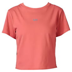 KZM 女款LOGO短版上衣 20支棉厚度 透氣佳 BIO水洗處理 清涼有型, M, 珊瑚橘