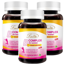 Lovita 愛維他 女性緩釋型美妍活力B群 全素, 10種B群完整組合, 4合1美妍配方, 長效緩釋, 持續釋放8小時, 30顆, 1.1g, 3罐