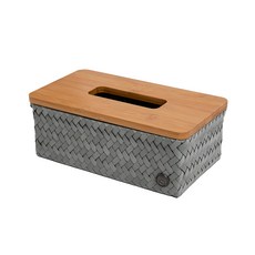 Handedby Topfit 編織面紙盒，竹蓋，環保塑料, 27 x 15 x 10cm, 藍綠色