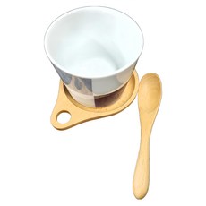 石丸波佐見燒 點心杯盤3件組 陶瓷 8.5x8.5x7公分/220毫升, 杯 + 杯托 + 木匙, 大市松紋 原木色, 1組