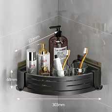 DANLE 丹樂 廚房浴室壁掛鋁合金三角籃 三角置物架 + 無痕貼 2個 + 螺絲包 30 x 22 x 6.8cm 340g, 消光灰色, 1組