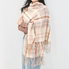 KissDiamond 韓系INS波浪格紋圍巾 粉色