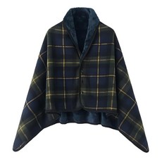 多功能披肩蓋毯 綠色格紋 時尚保暖 居家外出兩用, 80 x 135cm