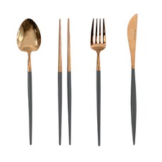 SSUEIM Mariebel系列 不鏽鋼餐具4件組 安全衛生 鈦不鏽鋼材質, 湯匙*1支+筷子*1雙+叉子*1支+刀*1支, 霧炭色, 1組