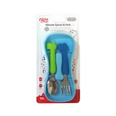 tgm 白金矽膠湯叉組 (含盒) 2Y+，安全衛生餐具, 藍+綠, 湯匙+叉子+收納盒, 1組