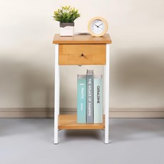 鐵木真 收納側邊桌床頭桌, 28x28x50公分, 鐵管松木實木, 原木色