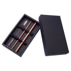 YCCT 不鏽鋼環保吸管組 玫瑰金 附清潔刷 可重複使用 粗細吸管, 1入, 1盒