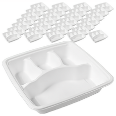 植纖四格餐盒, 白色40號, 1200ml, 230x230x45mm, 耐熱5度-120度, 防油防水無淋膜, 50個, 4組