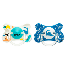 suavinex 蘇維妮 Puppy Friends系列 一字型橡膠奶嘴 2個, 藍色恐龍款 + 白色恐龍款, 4~18個月, 1組