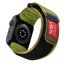 加拿大 Mifa Apple Watch EDC-34太空總署NASA系列戰術尼龍混搭真皮皮革運動錶帶, 能源綠, 1個