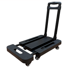 便攜式三段可伸縮折疊手推車，PP+鐵拉桿+PU輪，黑色，送固定繩, 1個