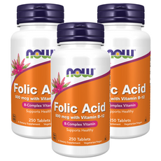 Now 素寶錠 B12+葉酸 800 mcg B-12 B 群維生素, 250顆, 3罐