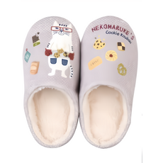 kUSUgURU JAPAN 日本眼鏡貓 蓬軟觸感保暖靜音室內拖鞋 NEKOZAWA款, 灰色, 23~24cm