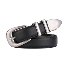 真皮牛皮帶女士針扣腰帶, 2.3 x 100cm, 黑色