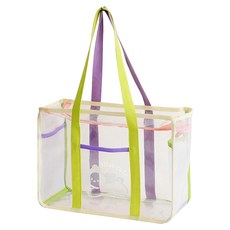透明收納袋 - 綠紫帶米邊 PVC材質, 大(34 x 25.8 x 15cm)